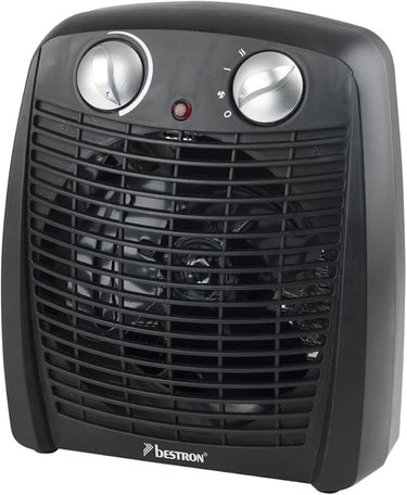 Bestron Calefactor, Termoventilador con 2 niveles de potencia, incl. protección antivuelco y contra sobrecalentamiento, para habitaciones de hasta 20 m², 2000 vatios, color: negro
